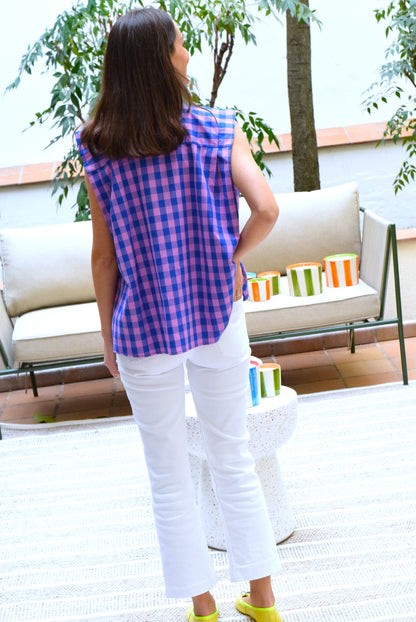 BLUSA ISABELA - VICHY AZUL Y ROSA