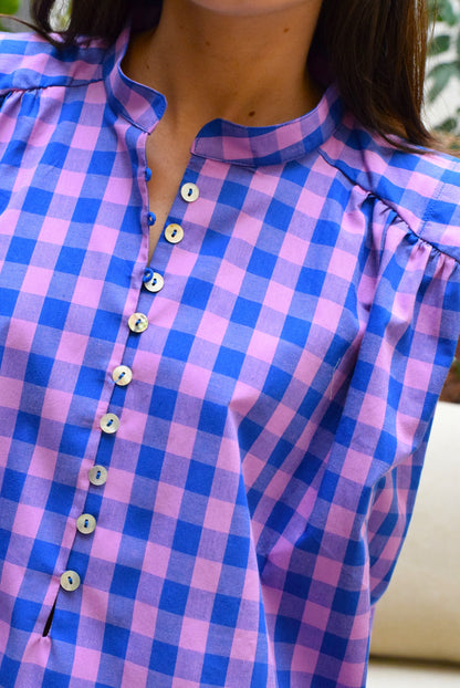 BLUSA ISABELA - VICHY AZUL Y ROSA