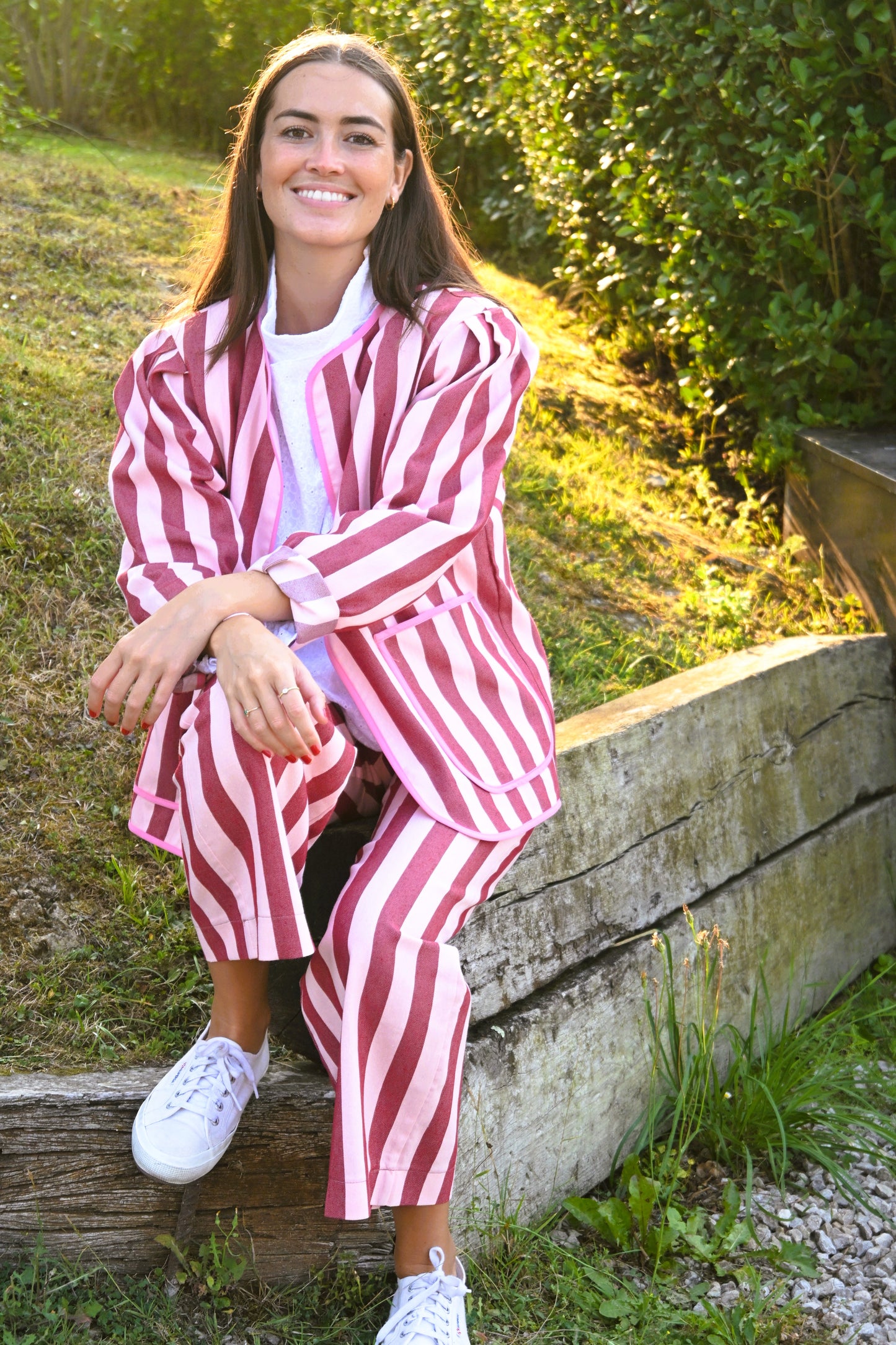 CHAQUETA MACARENA - RAYAS GRANATE Y ROSA - PREORDER 3 SEPTIEMBRE