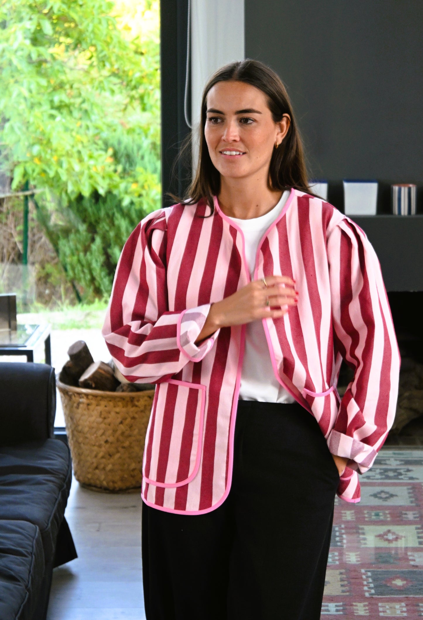 CHAQUETA MACARENA - RAYAS GRANATE Y ROSA - PREORDER 3 SEPTIEMBRE
