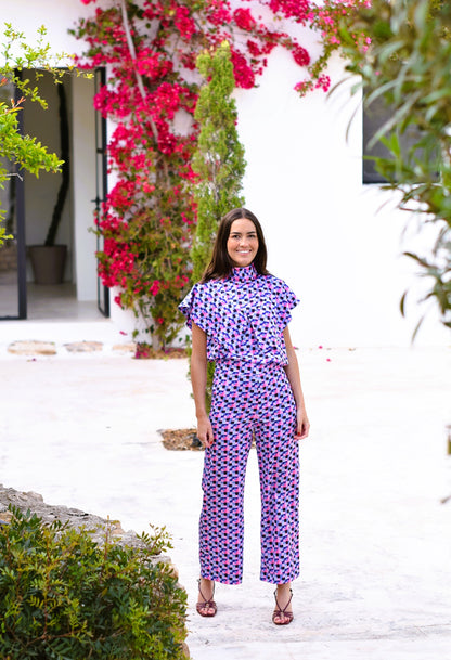 BLUSA FLAVIA - AZUL Y ROSA - PREORDER 5 JULIO