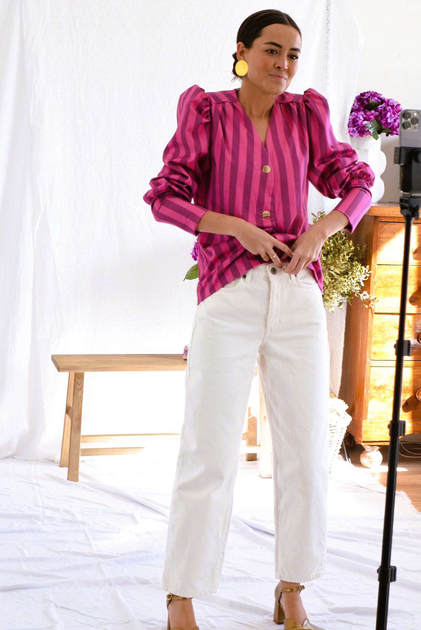 BLUSA FABIOLA - RAYAS ROSAS