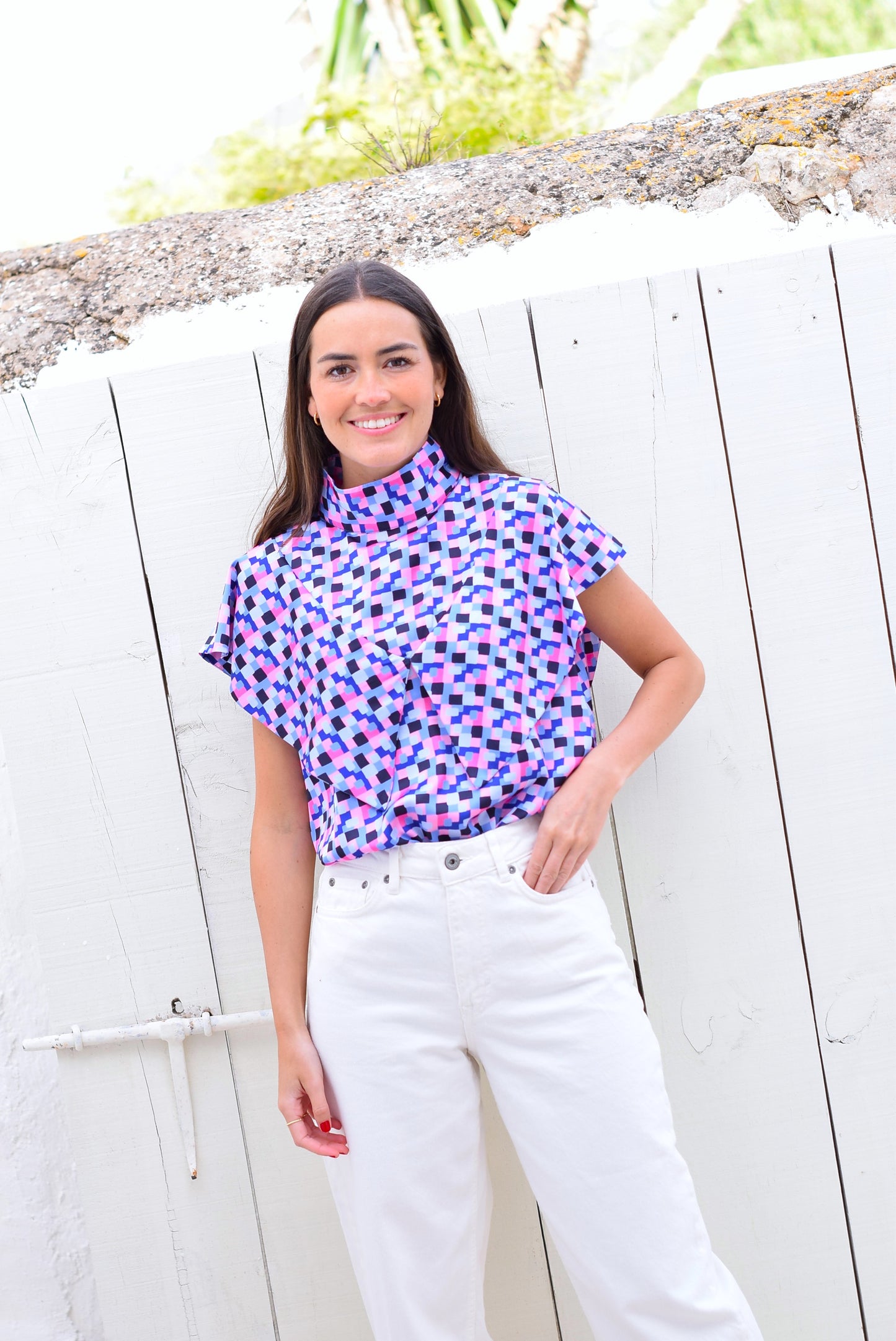 BLUSA FLAVIA - AZUL Y ROSA - PREORDER 5 JULIO