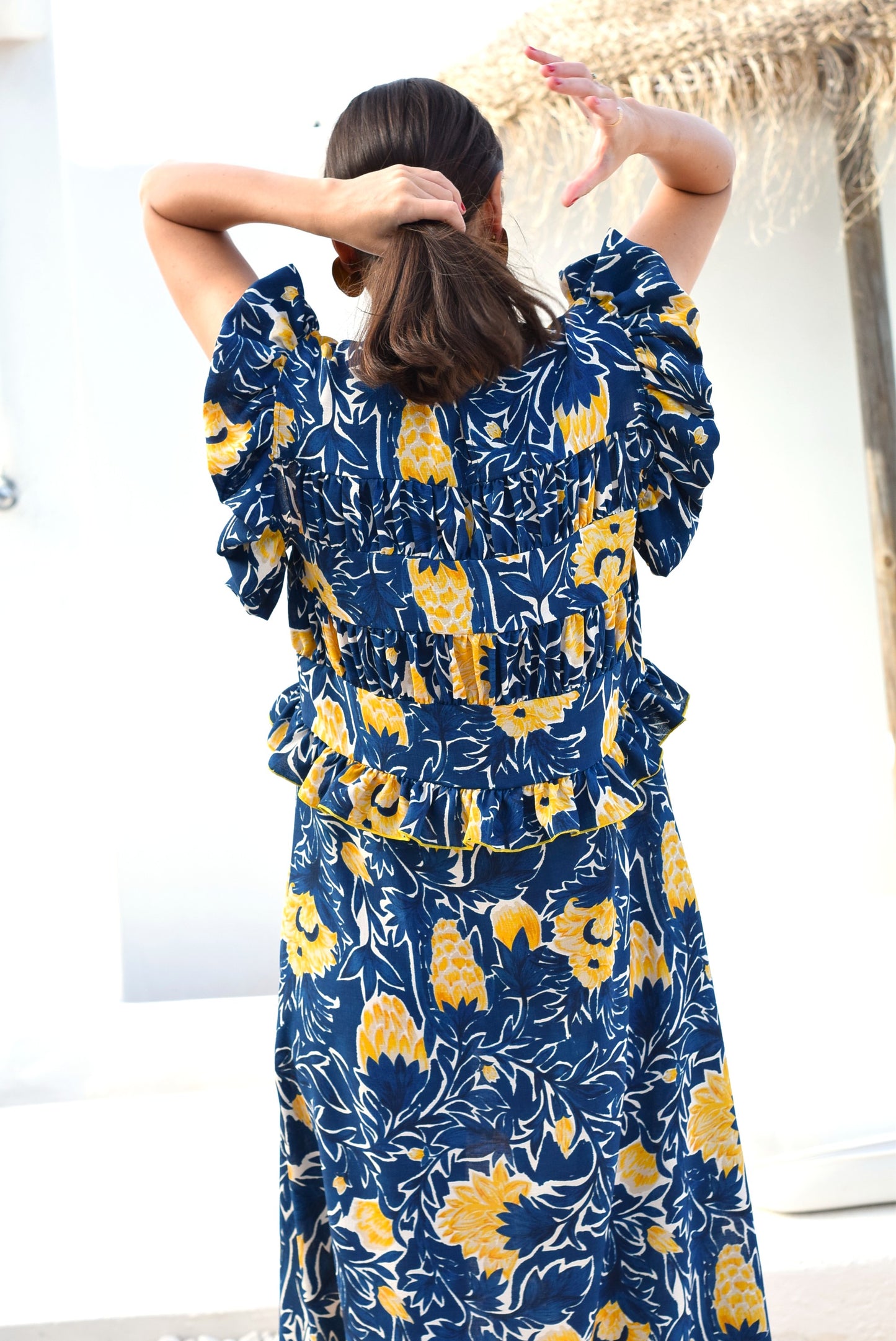 VESTIDO MARCELA - AZUL Y AMARILLO -