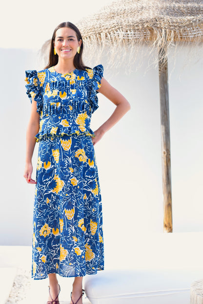 VESTIDO MARCELA - AZUL Y AMARILLO -