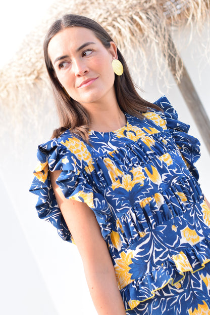 VESTIDO MARCELA - AZUL Y AMARILLO -