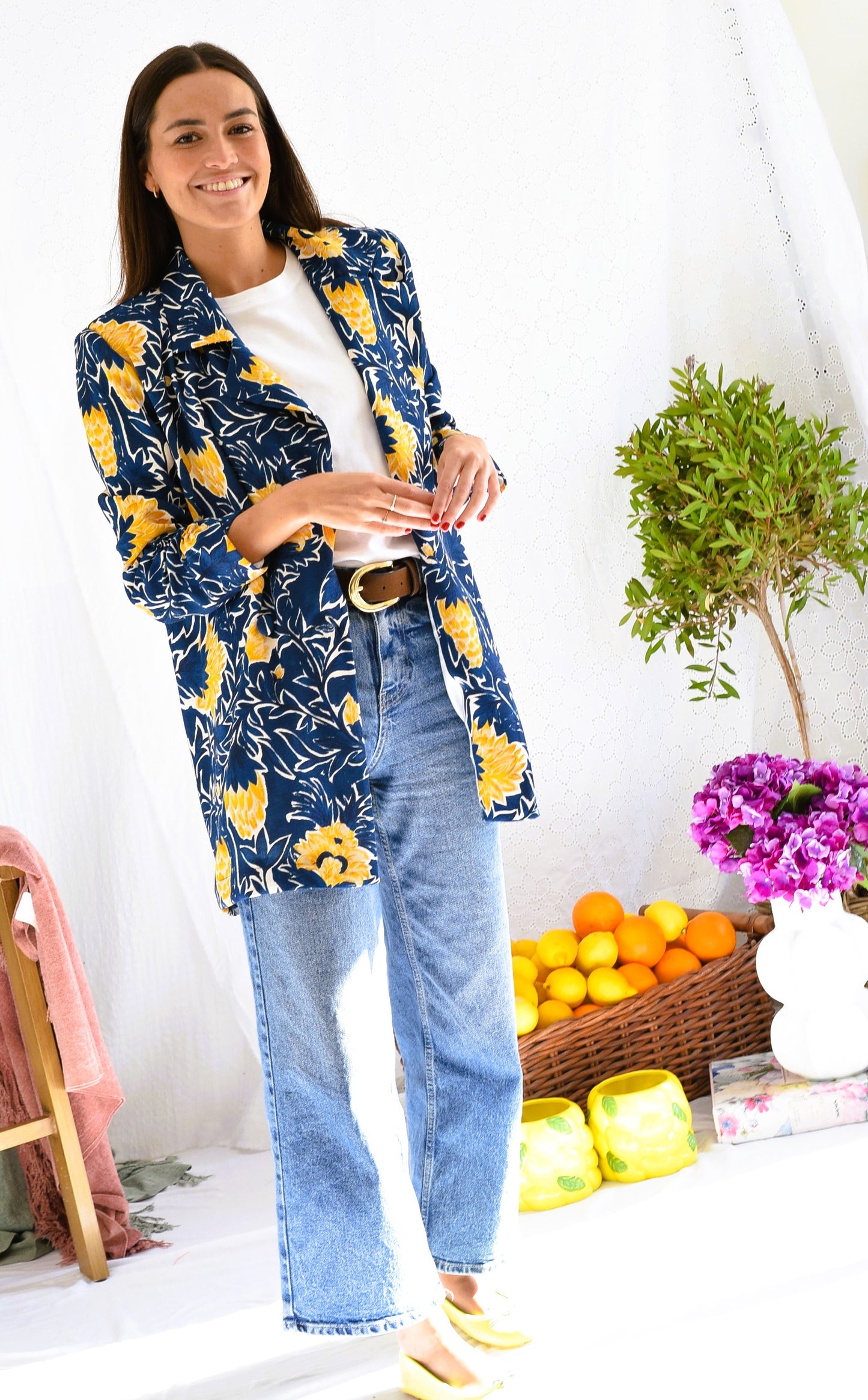 CHAQUETA NONA - FLOR AZUL Y AMARILLA