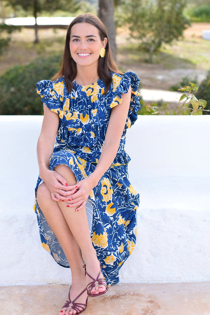 VESTIDO MARCELA - AZUL Y AMARILLO -
