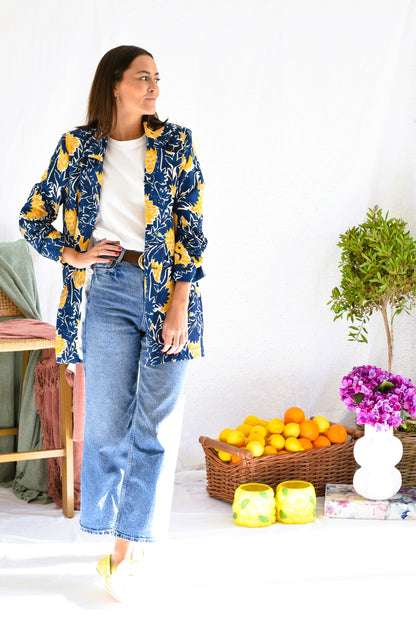 CHAQUETA NONA - FLOR AZUL Y AMARILLA