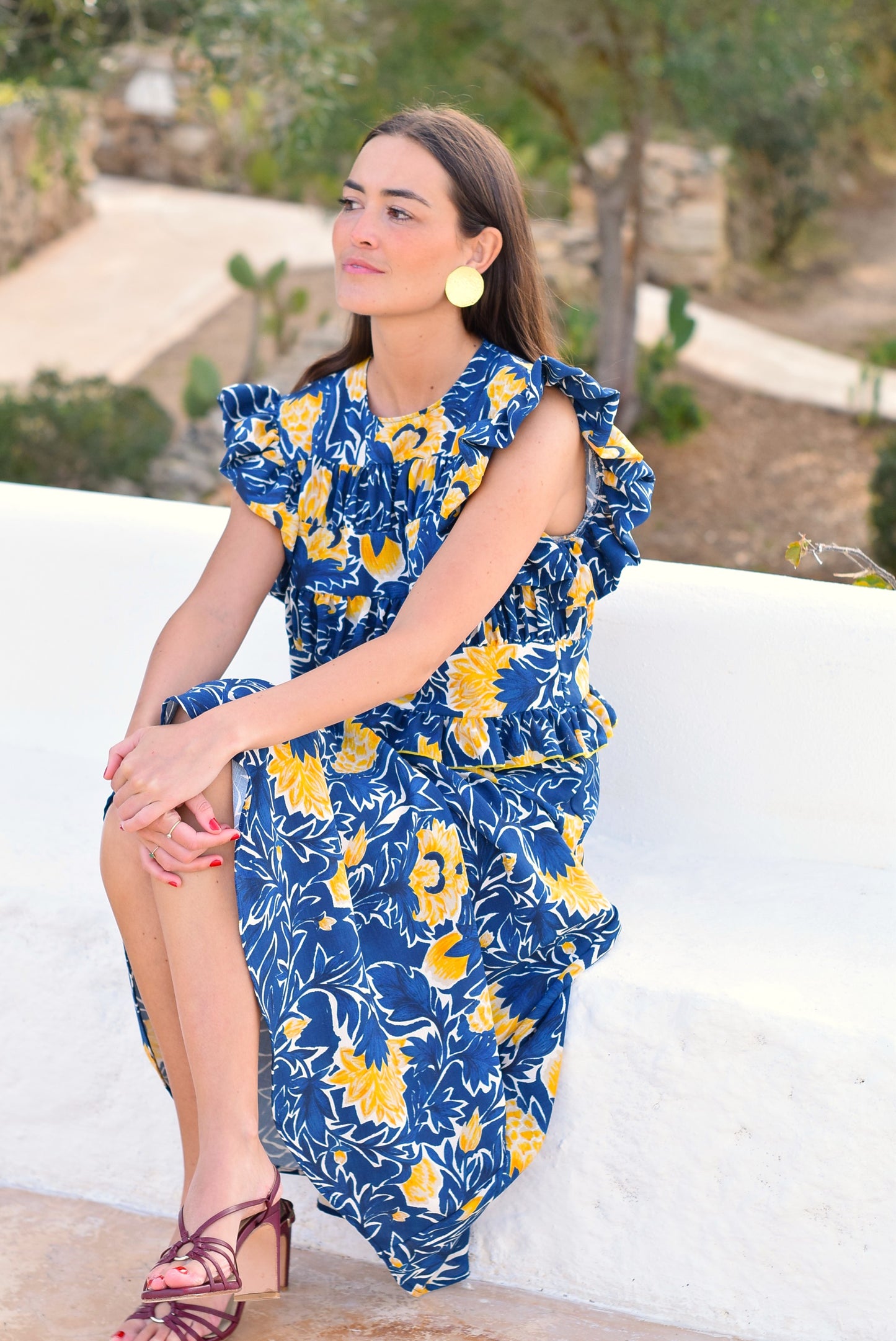 VESTIDO MARCELA - AZUL Y AMARILLO -