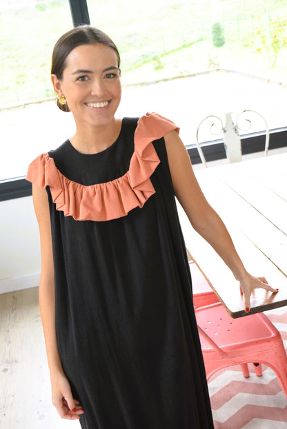 CONSTANZA DRESS - BLACK AND TILE -