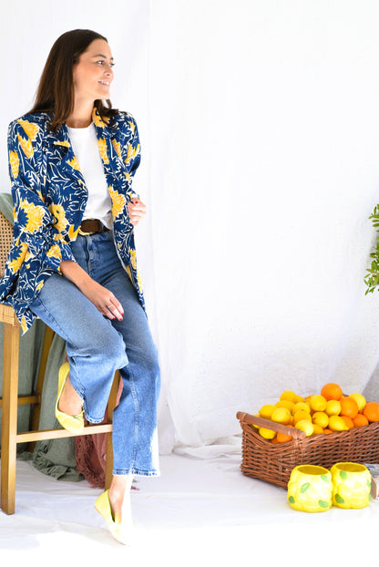 CHAQUETA NONA - FLOR AZUL Y AMARILLA