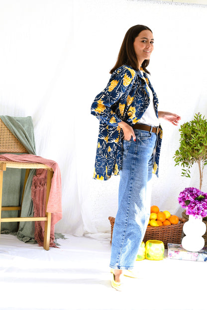 CHAQUETA NONA - FLOR AZUL Y AMARILLA