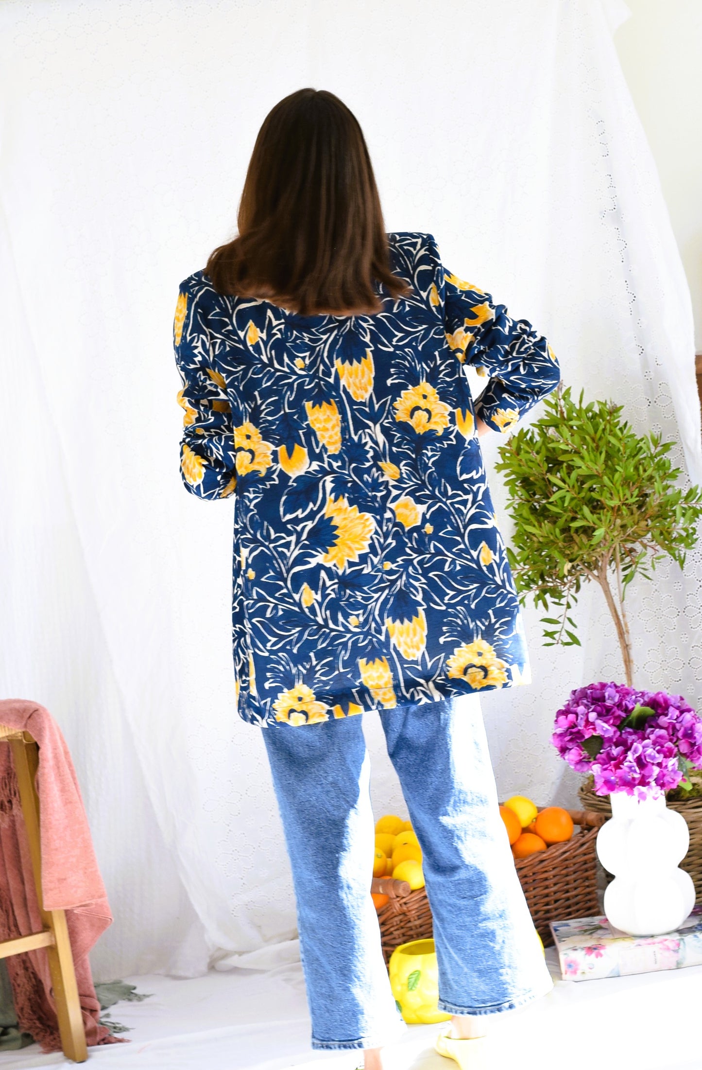 CHAQUETA NONA - FLOR AZUL Y AMARILLA