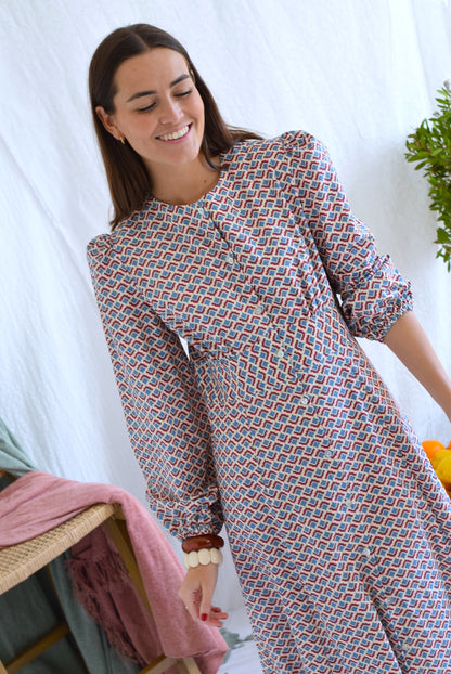 VESTIDO JIMENA - AZUL Y ROJO