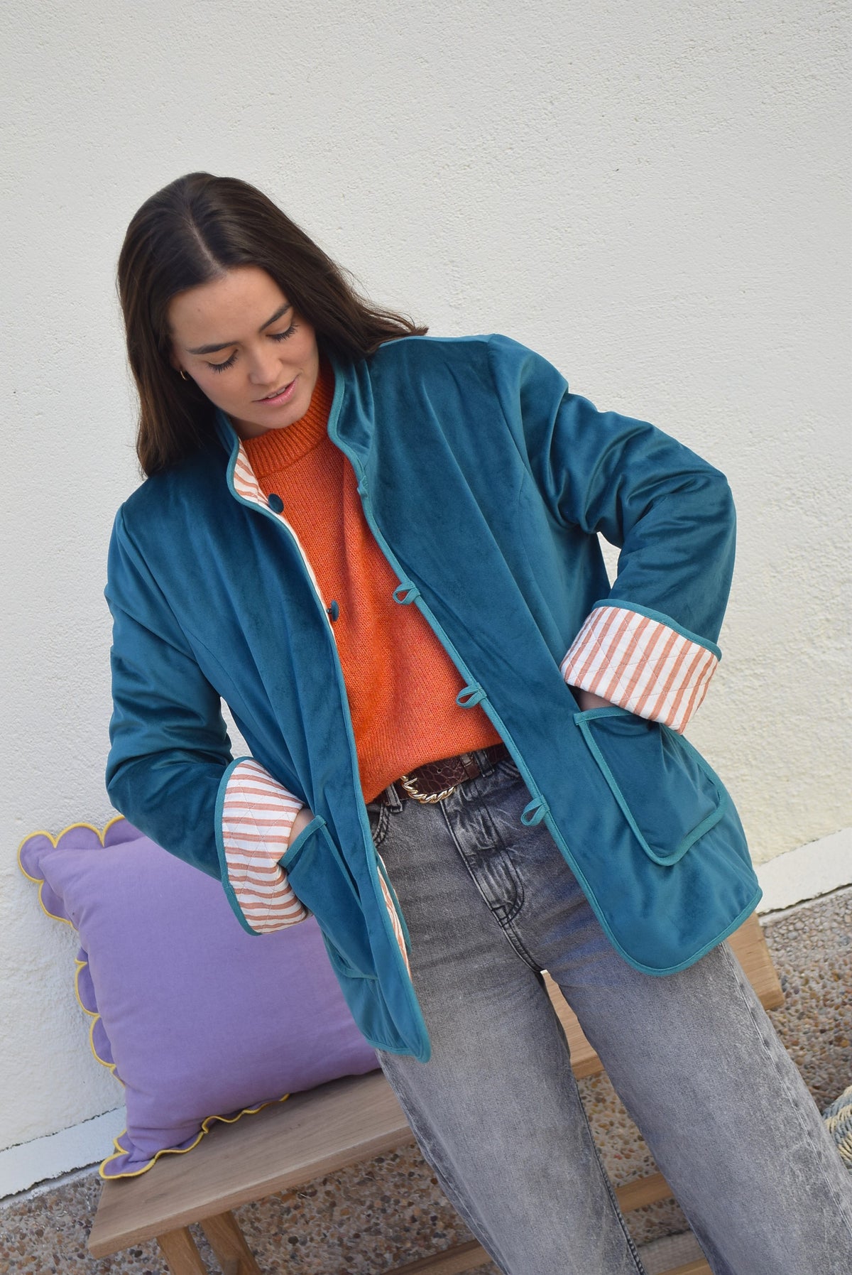 CHAQUETA CRISTINA- RAYAS YTERCIOPELO - PREORDER 5 NOVIEMBRE
