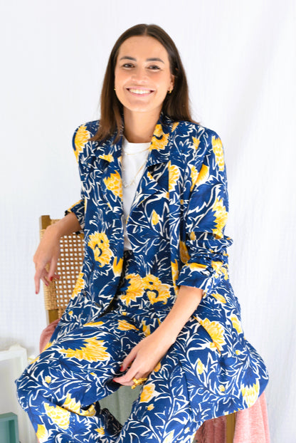 CHAQUETA NONA - FLOR AZUL Y AMARILLA