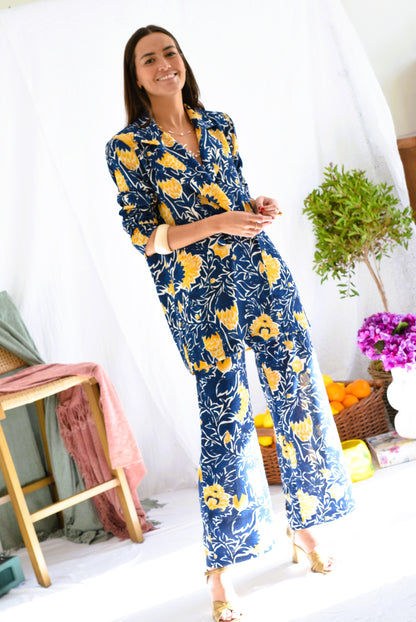 CHAQUETA NONA - FLOR AZUL Y AMARILLA