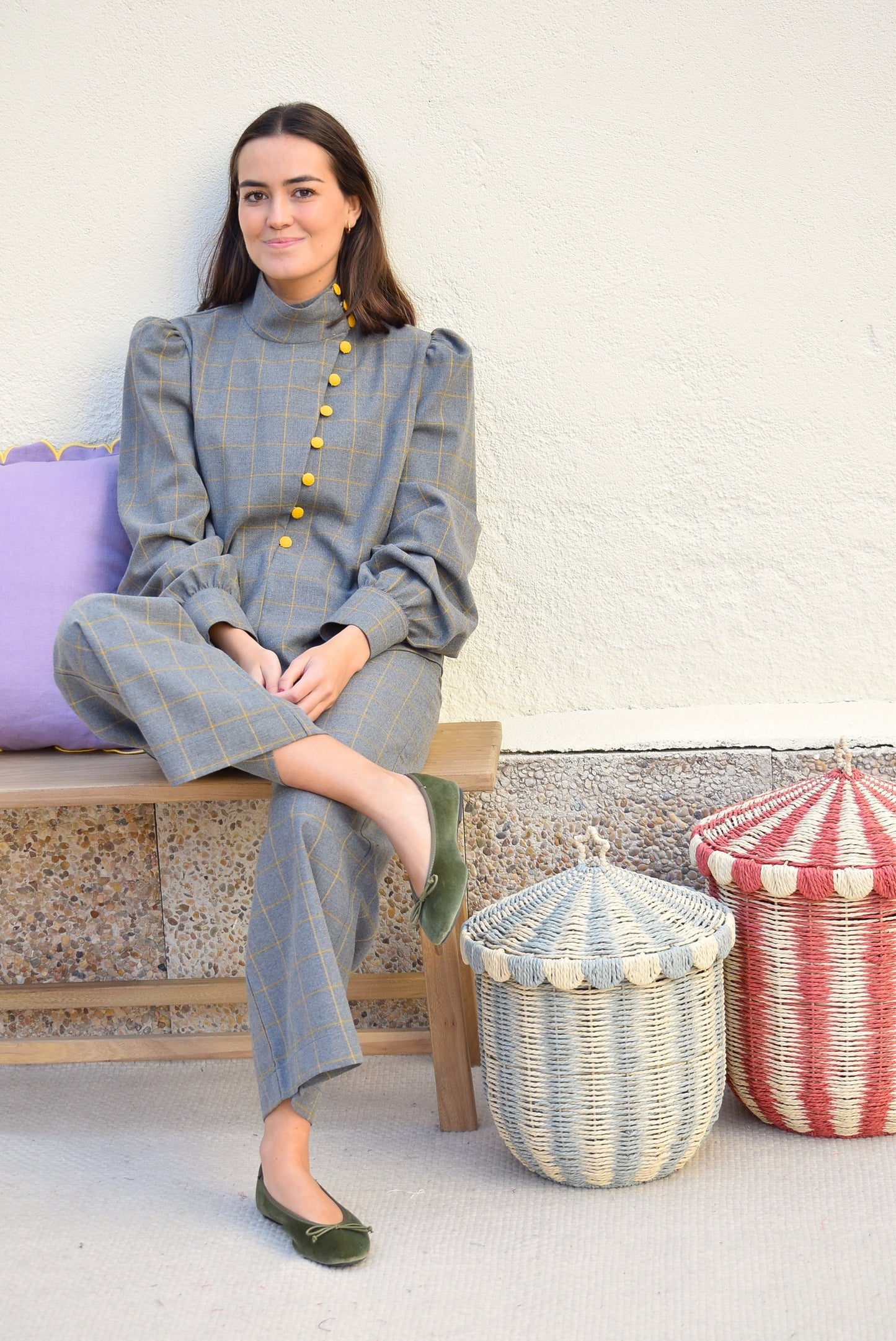 PANTALONES SOL - GRIS CON MOSTAZA -