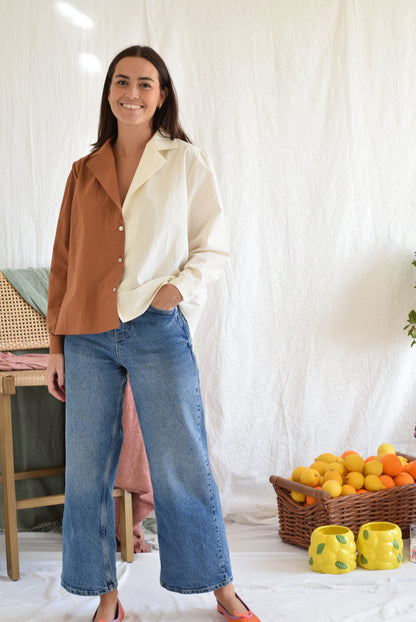 BLUSA BELÉN -  MARRÓN Y CRUDO