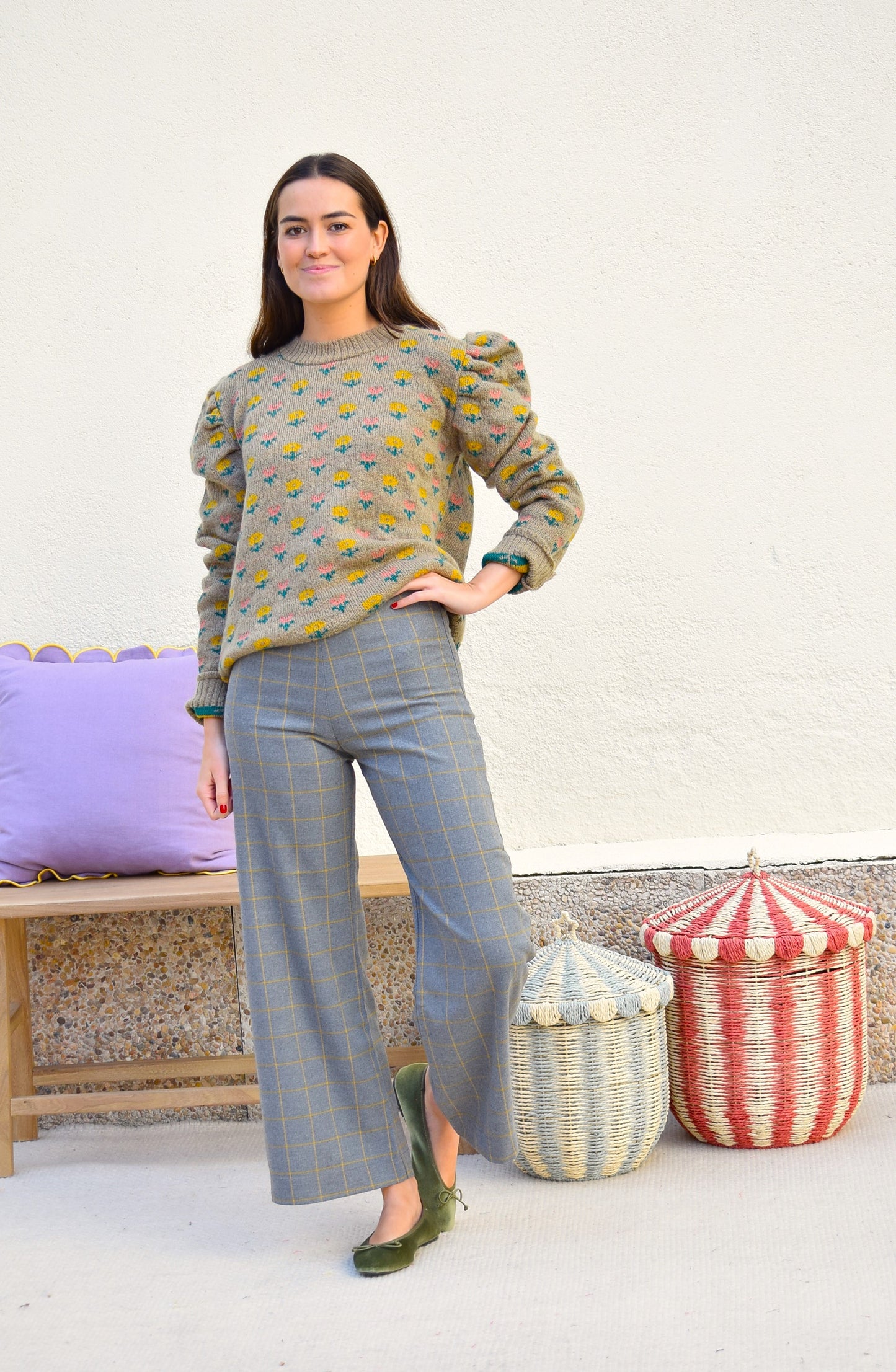 PANTALONES SOL - GRIS CON MOSTAZA -