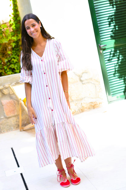 VESTIDO EUGENIA - RAYAS ROSAS - PREORDER 5 JULIO