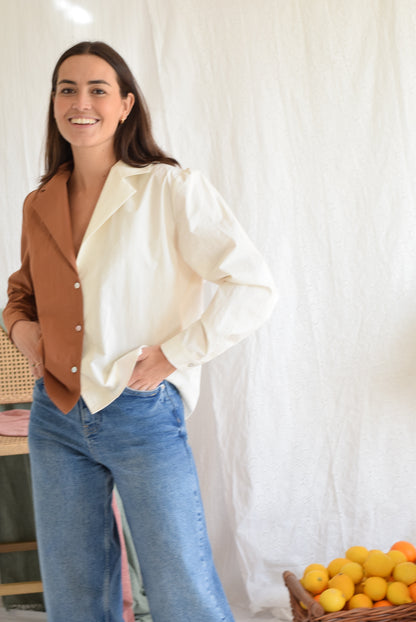 BLUSA BELÉN -  MARRÓN Y CRUDO