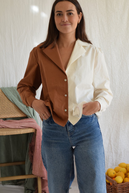 BLUSA BELÉN -  MARRÓN Y CRUDO