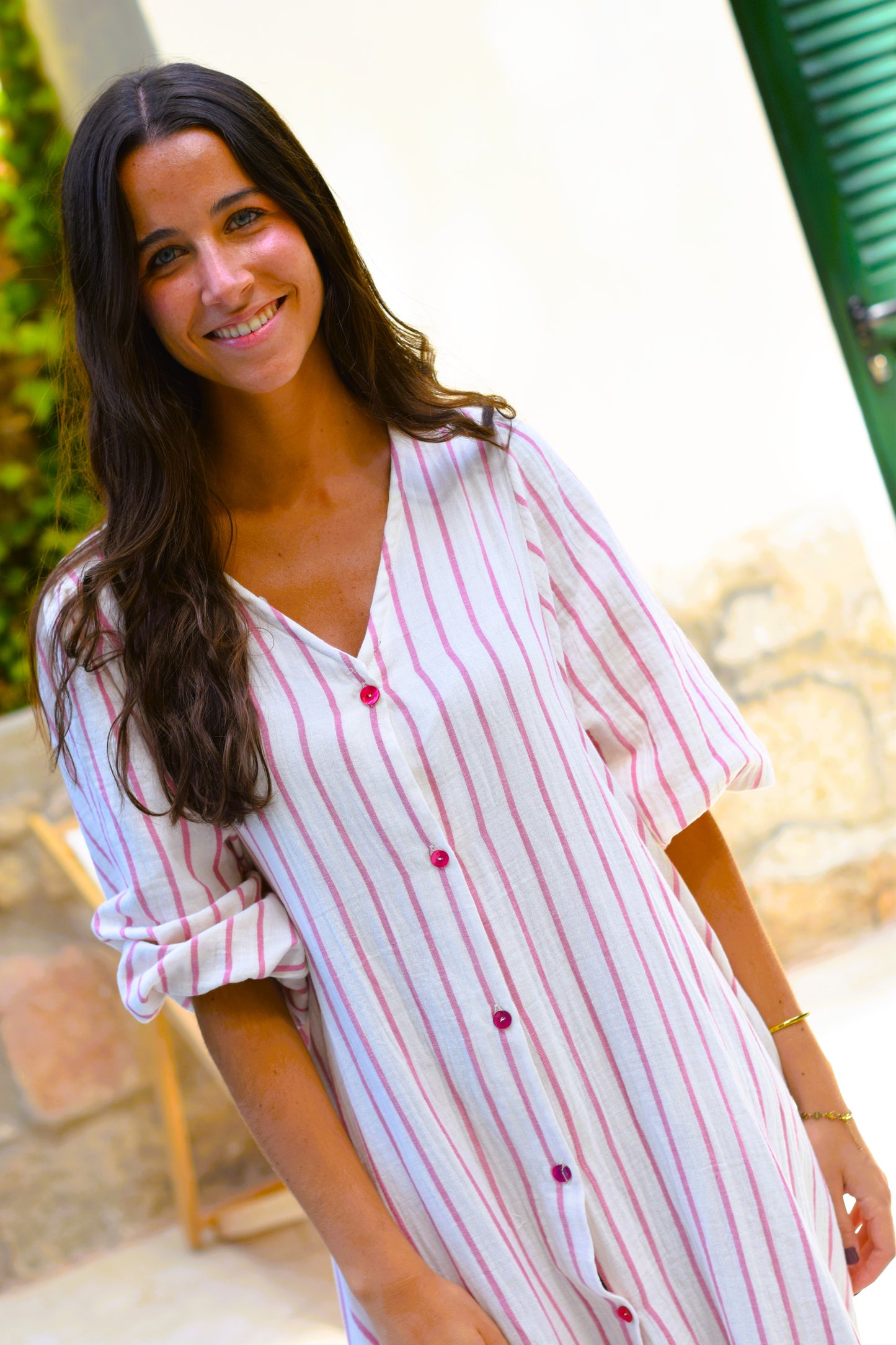 VESTIDO EUGENIA - RAYAS ROSAS - PREORDER 5 JULIO
