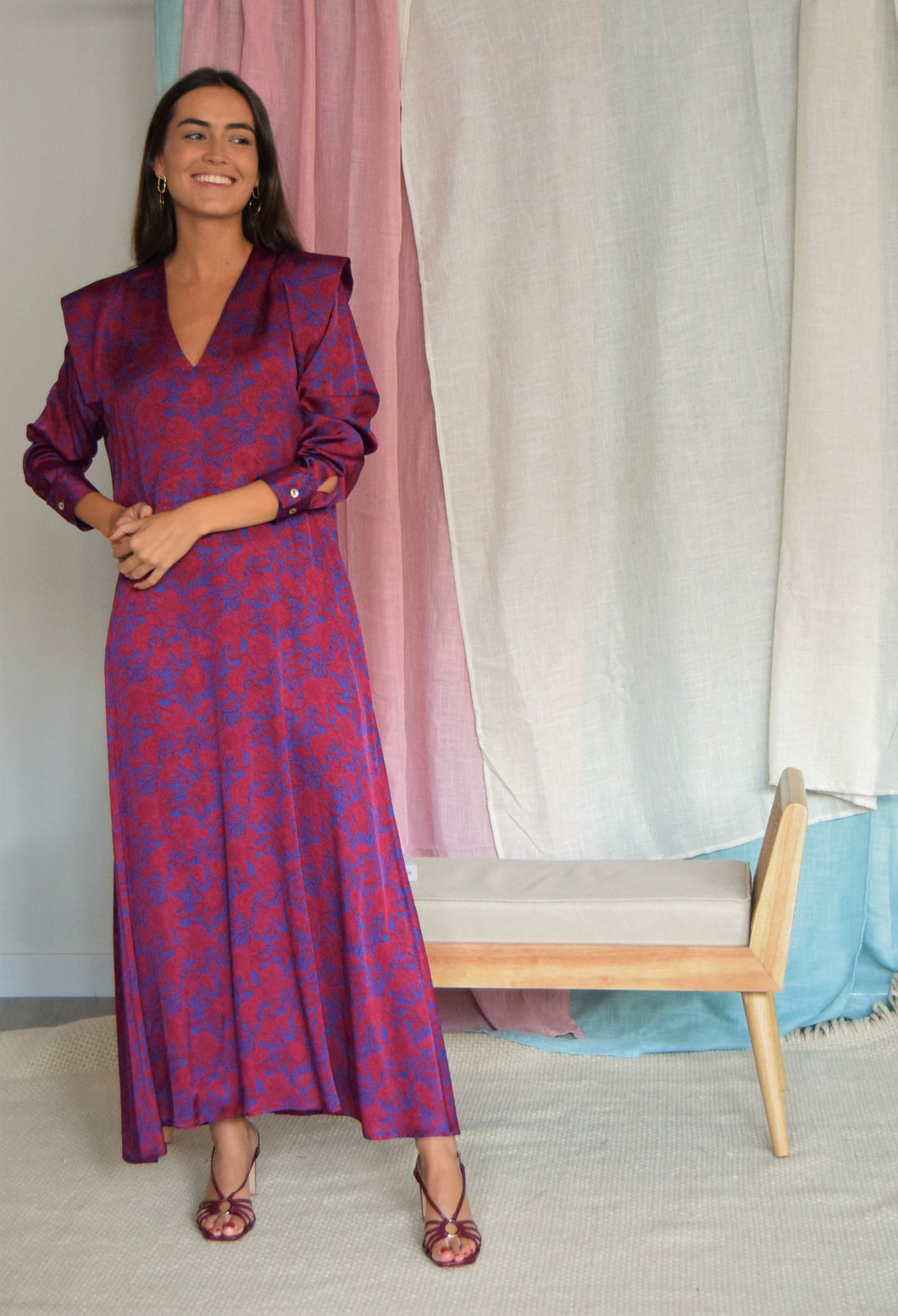 VESTIDO CARLOTA - GRANATE Y AZUL -
