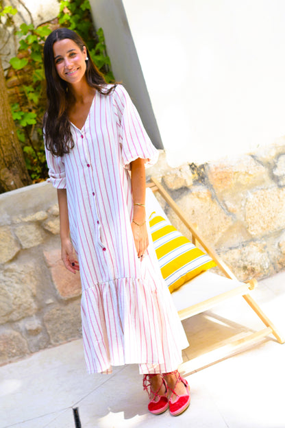 VESTIDO EUGENIA - RAYAS ROSAS - PREORDER 5 JULIO