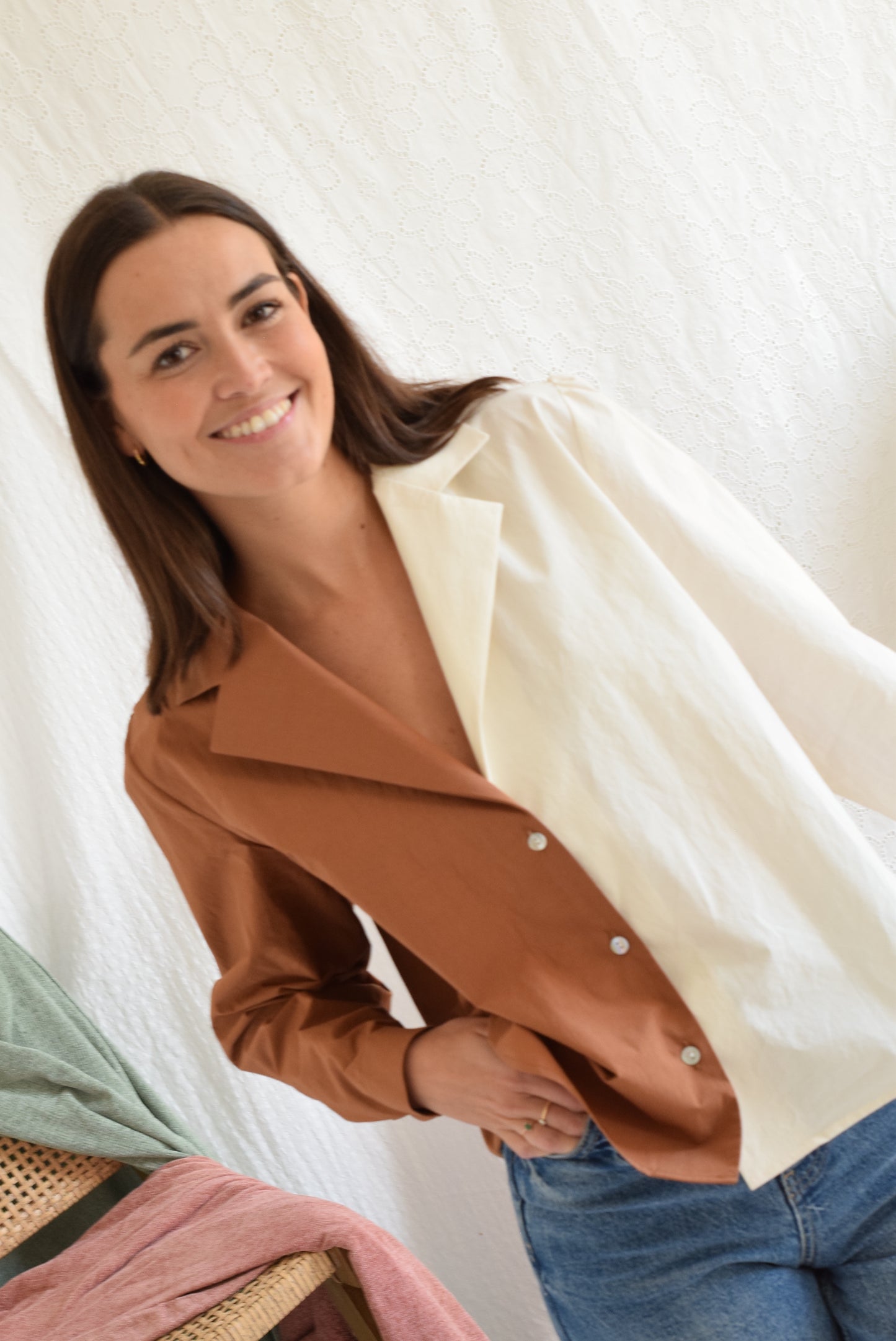 BLUSA BELÉN -  MARRÓN Y CRUDO