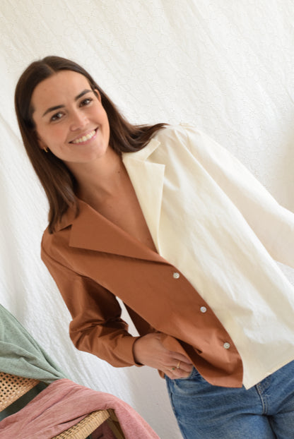 BLUSA BELÉN -  MARRÓN Y CRUDO