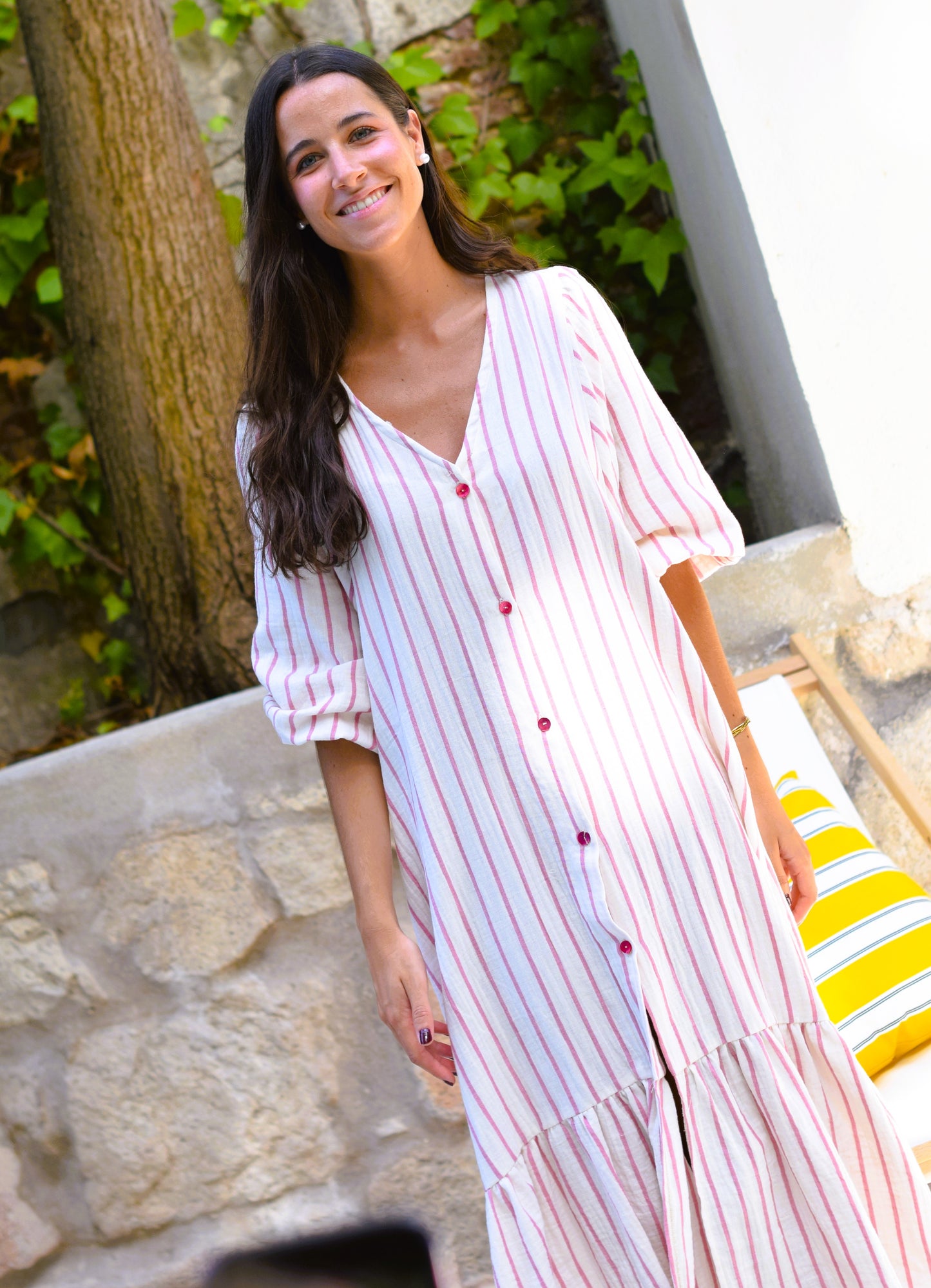 VESTIDO EUGENIA - RAYAS ROSAS - PREORDER 5 JULIO