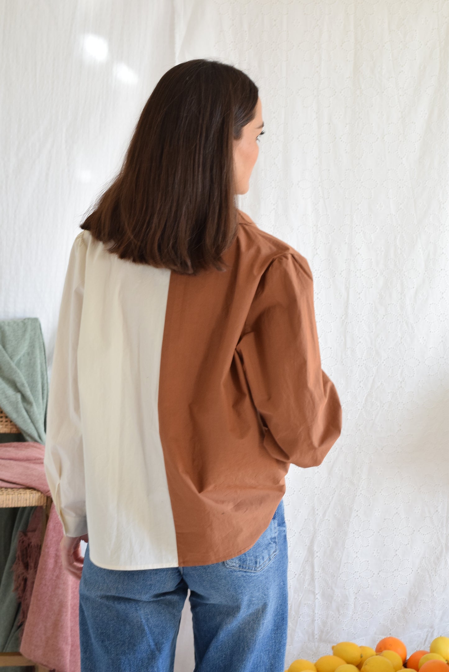 BLUSA BELÉN -  MARRÓN Y CRUDO