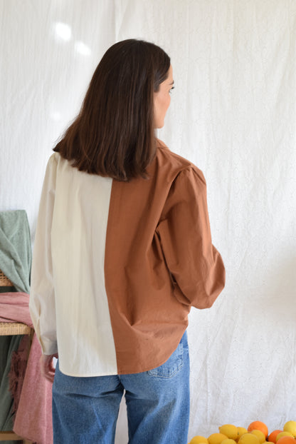 BLUSA BELÉN -  MARRÓN Y CRUDO