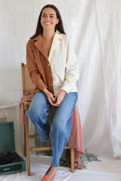 BLUSA BELÉN -  MARRÓN Y CRUDO