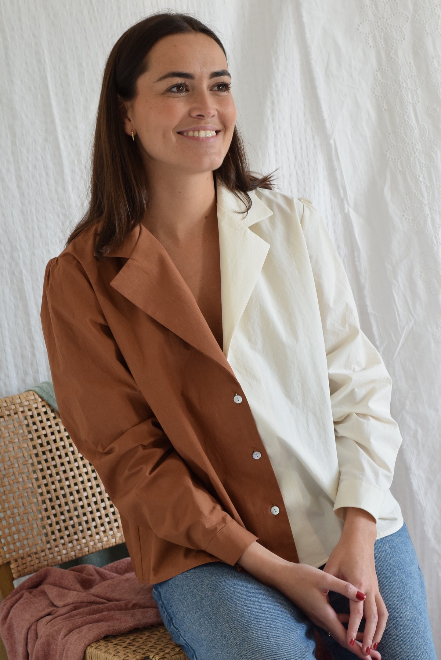 BLUSA BELÉN -  MARRÓN Y CRUDO