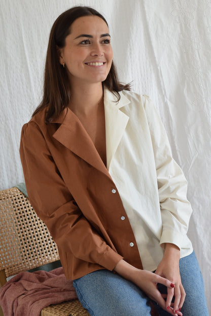 BLUSA BELÉN -  MARRÓN Y CRUDO