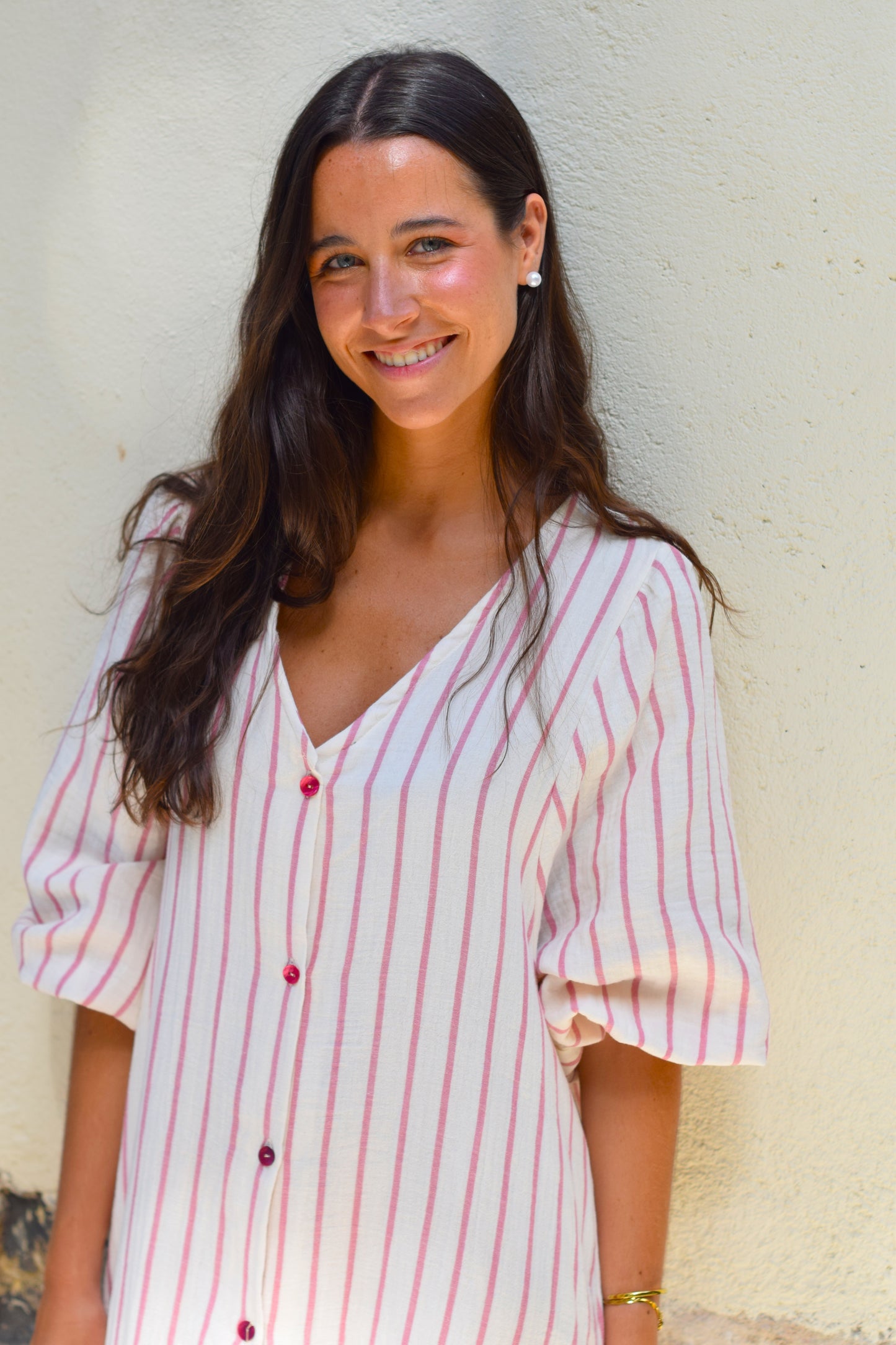 VESTIDO EUGENIA - RAYAS ROSAS - PREORDER 5 JULIO