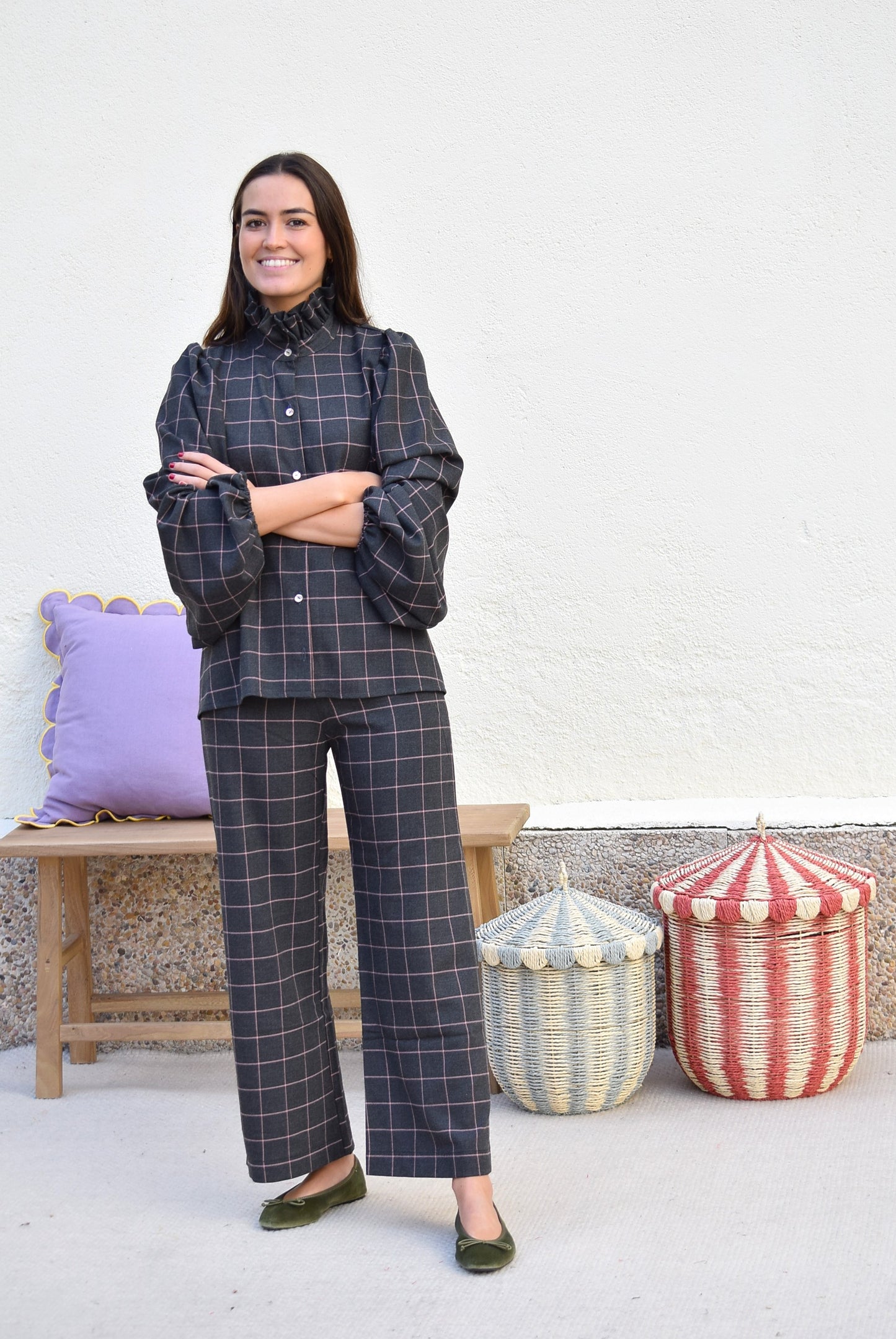 PANTALONES SOL - GRIS CON ROSA -