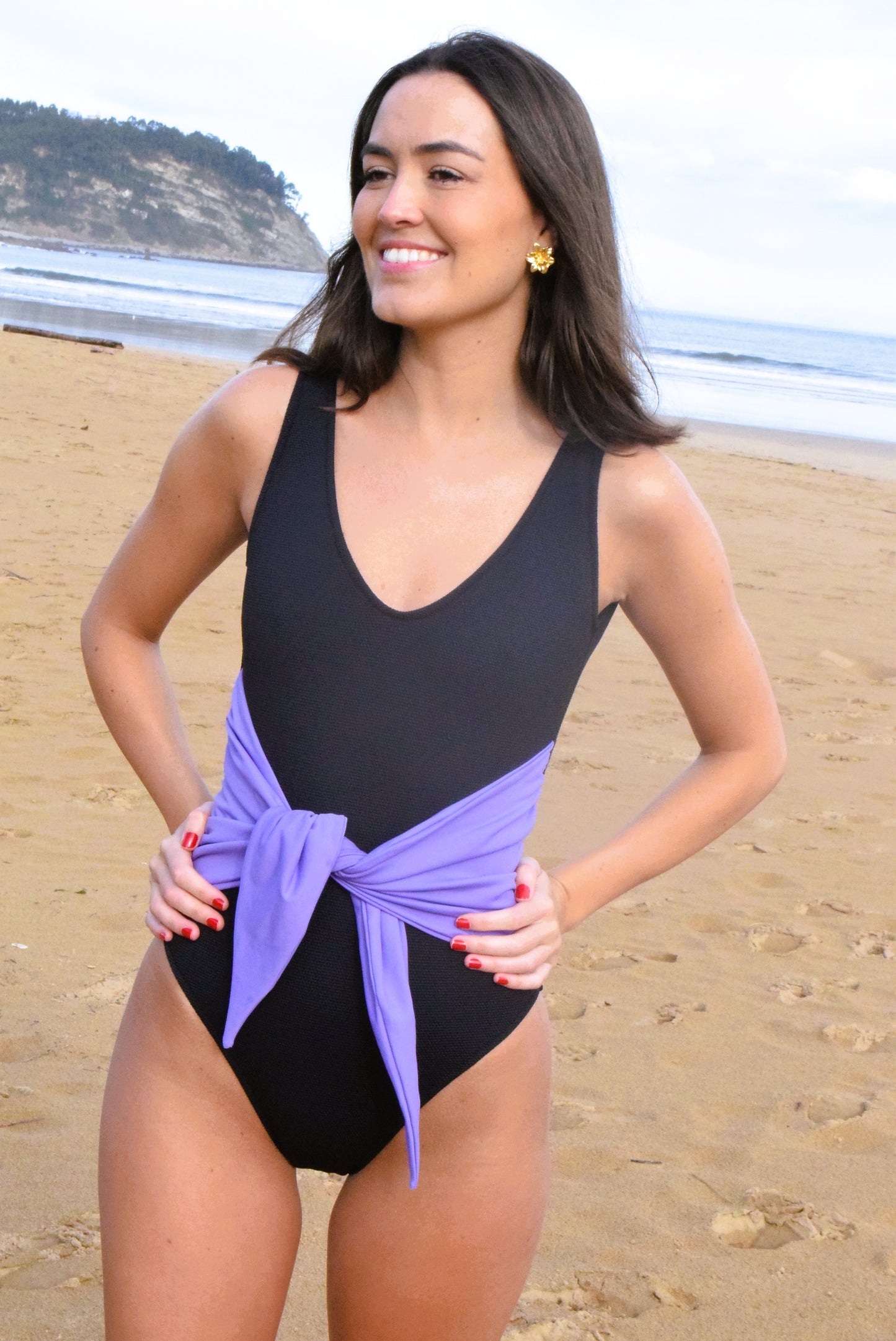 TRAJE DE BAÑO - HILDA - NEGRO CON MALVA