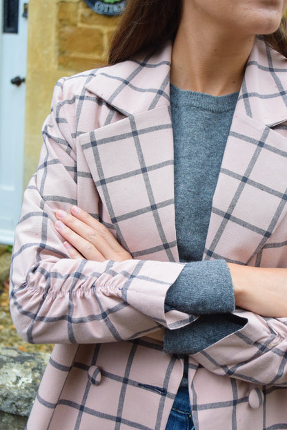 Chaqueta a cuadros rosa de vestir tipo blazer 