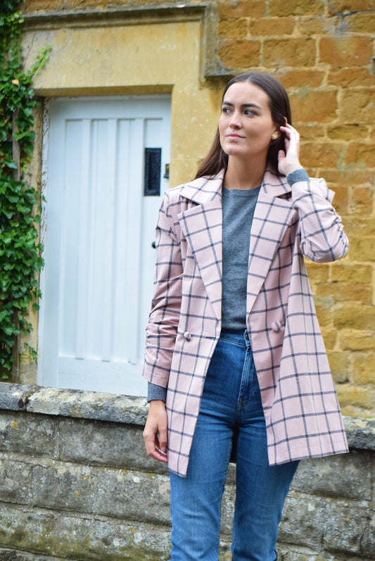 Chaqueta a cuadros rosa de vestir tipo blazer 