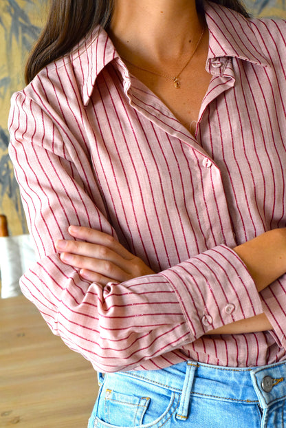 CAMISA TURÍN - RAYAS ROSAS