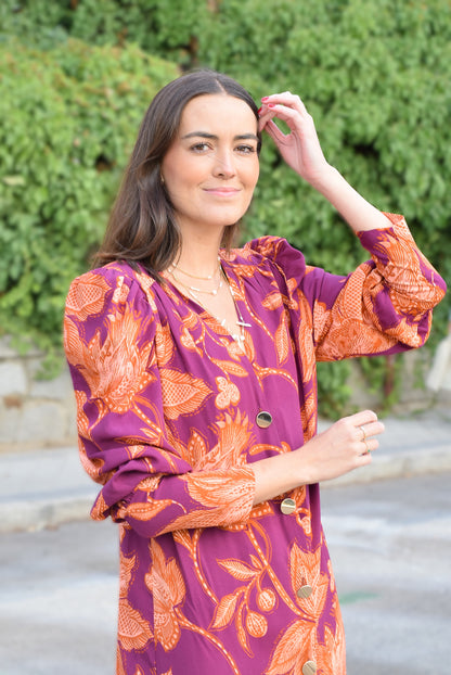 VESTIDO FABIOLA - MORADO Y NARANJA