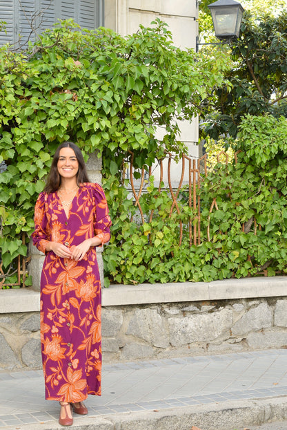 VESTIDO FABIOLA - MORADO Y NARANJA