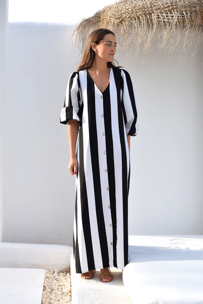 VESTIDO EUGENIA - RAYAS NEGRAS Y BLANCAS -