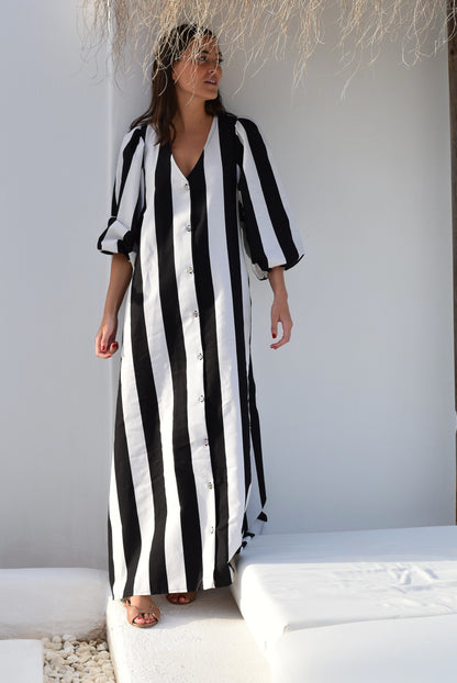 VESTIDO EUGENIA - RAYAS NEGRAS Y BLANCAS -
