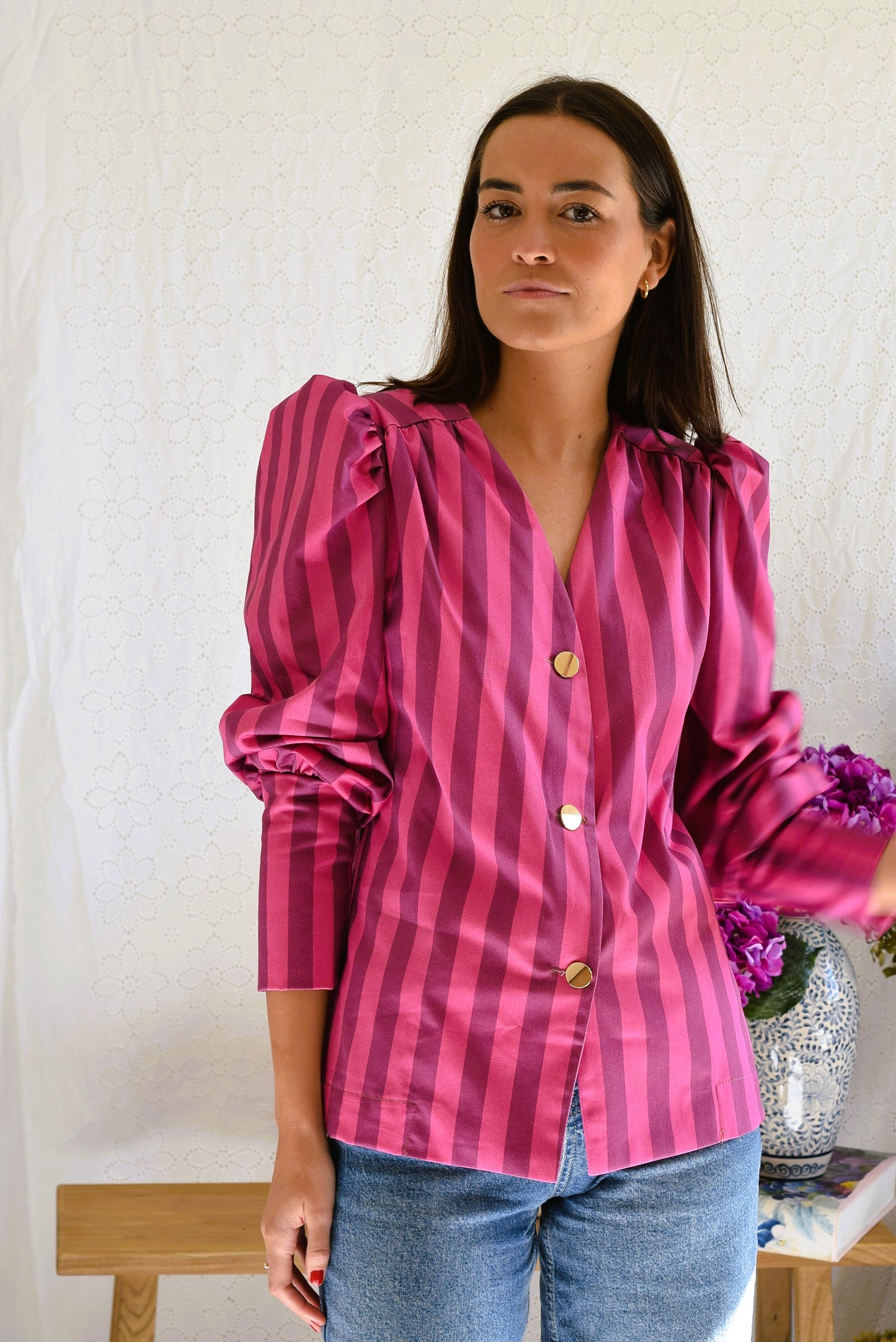 BLUSA FABIOLA - RAYAS ROSAS